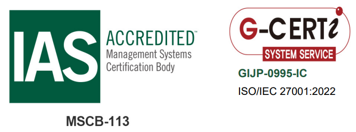 IAS ACCREDITED Management Systems Certification Body (MSCB-113) / G-CERTi SYSTEM SERVICE GIJP-0995-IC ISO/IEC 27001:2022
